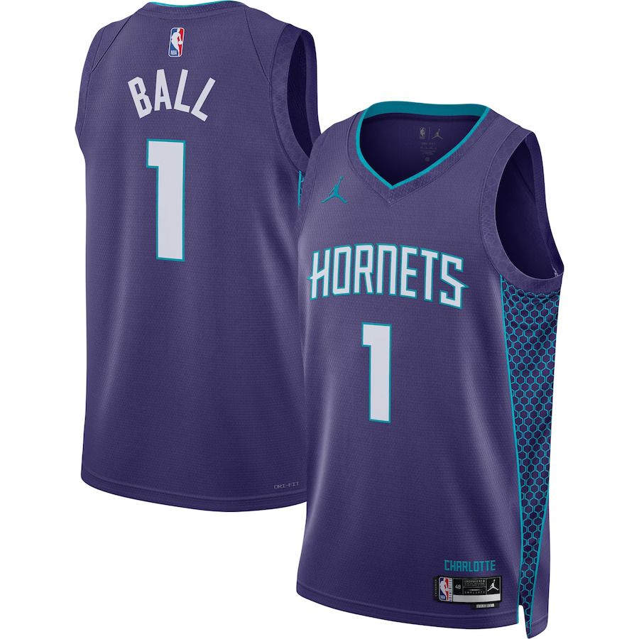 Men Charlotte Hornets 1 LaMelo Ball Jordan Brand Purple 2022-23 Statement Edition Swingman NBA Jersey
